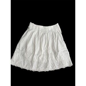 Covington Cotton White Eyelet Scallop Hem Full Knee Skirt, Cottagecore Lined 10